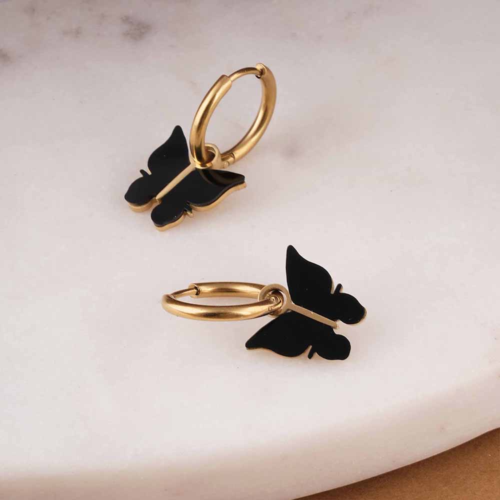 Midnight Butterfly Hoop Earrings