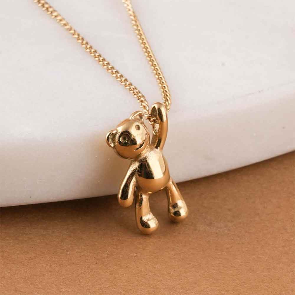 Gold Teddy Bear Pendant Necklace