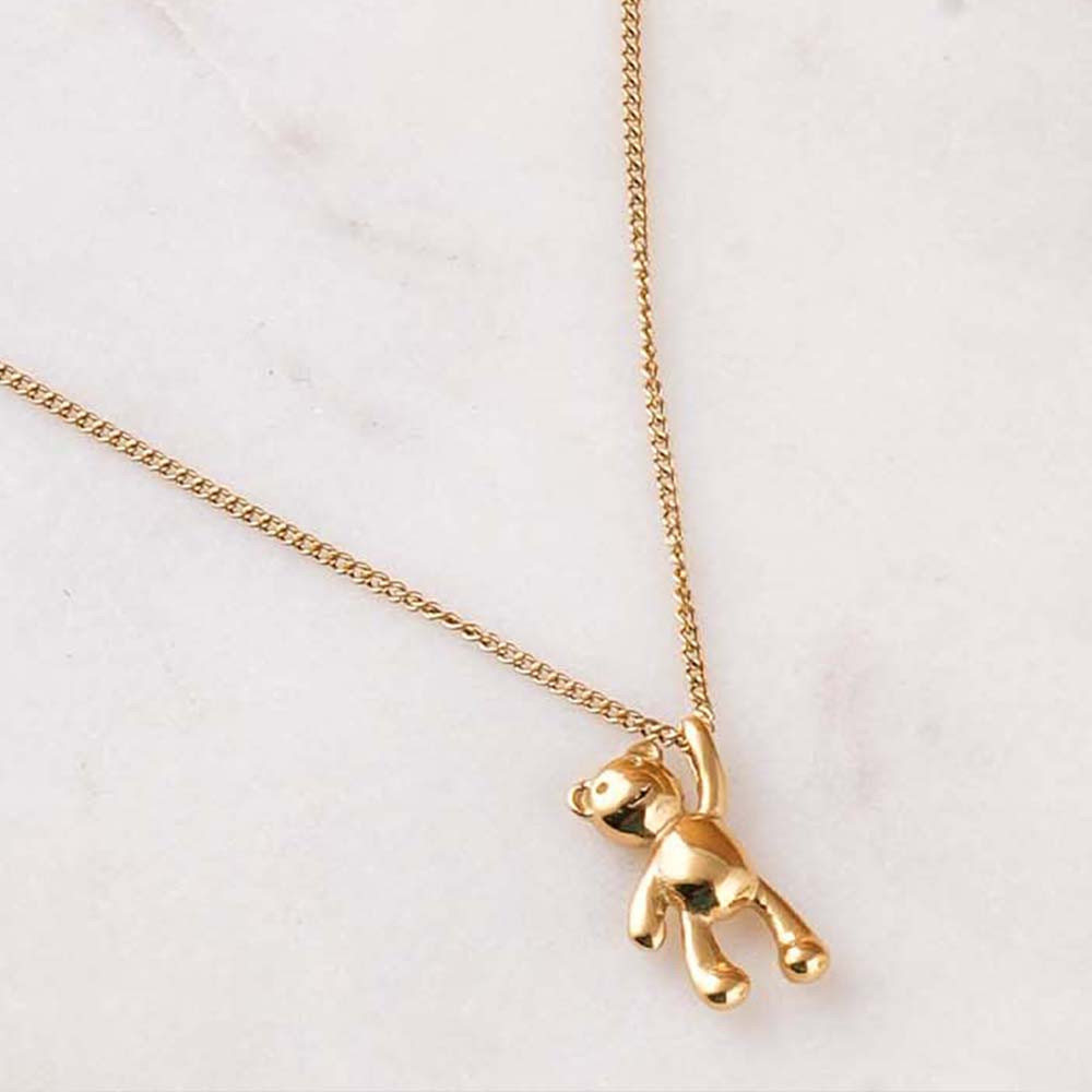 Gold Teddy Bear Pendant Necklace