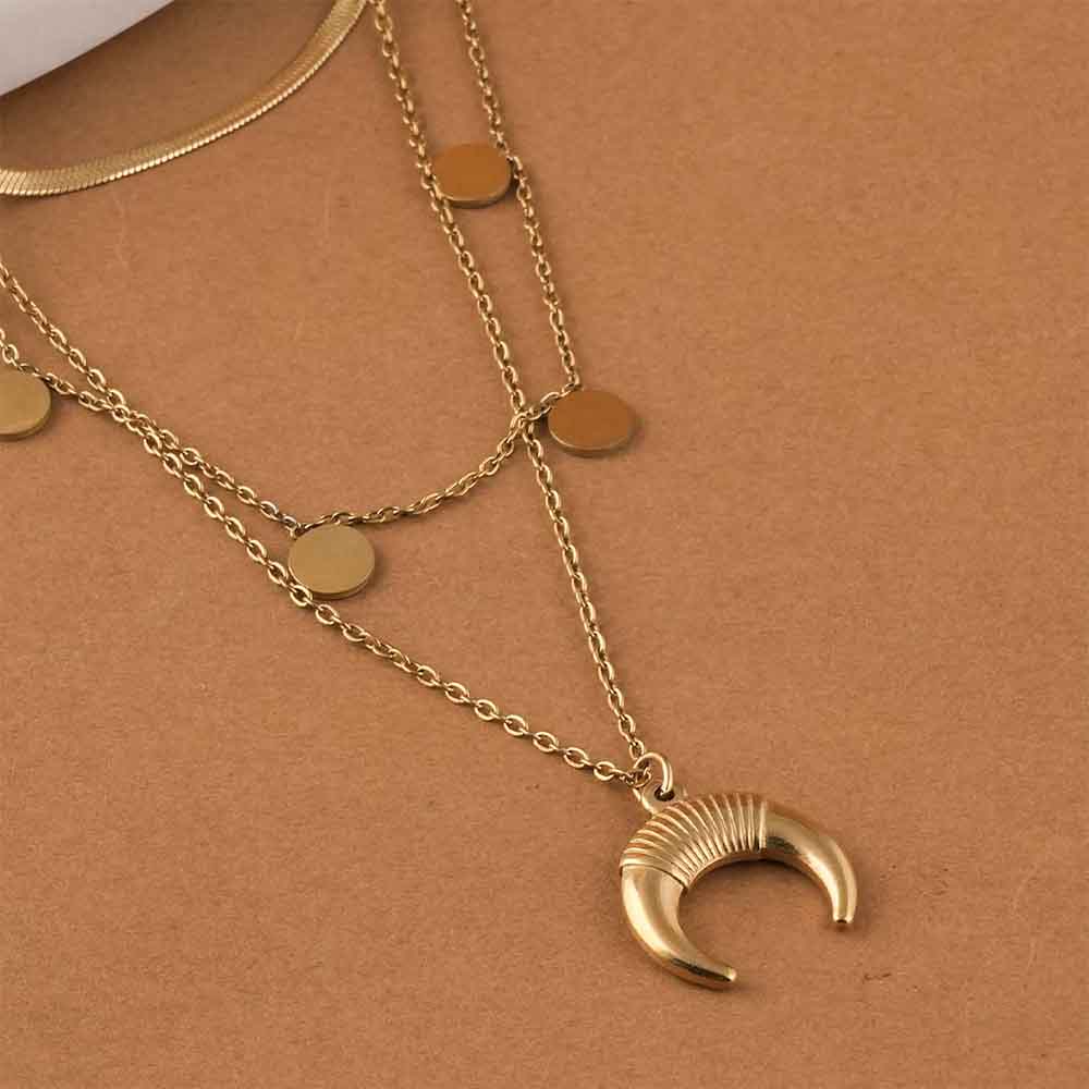 Moon & Disc Stack Necklace
