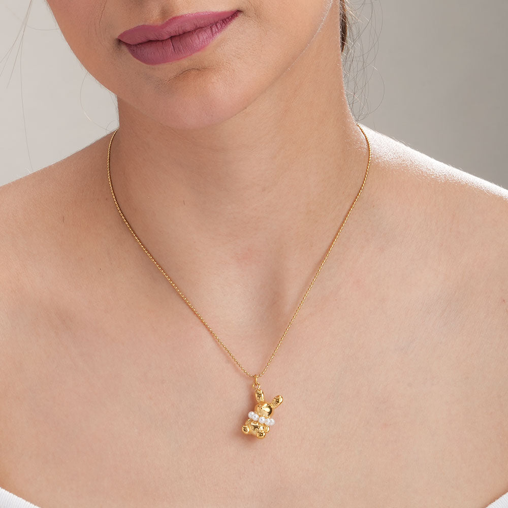 Gold Bunny Necklace With Pearls