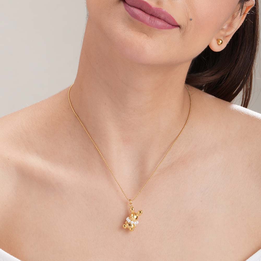 Gold Bunny Necklace With Pearls