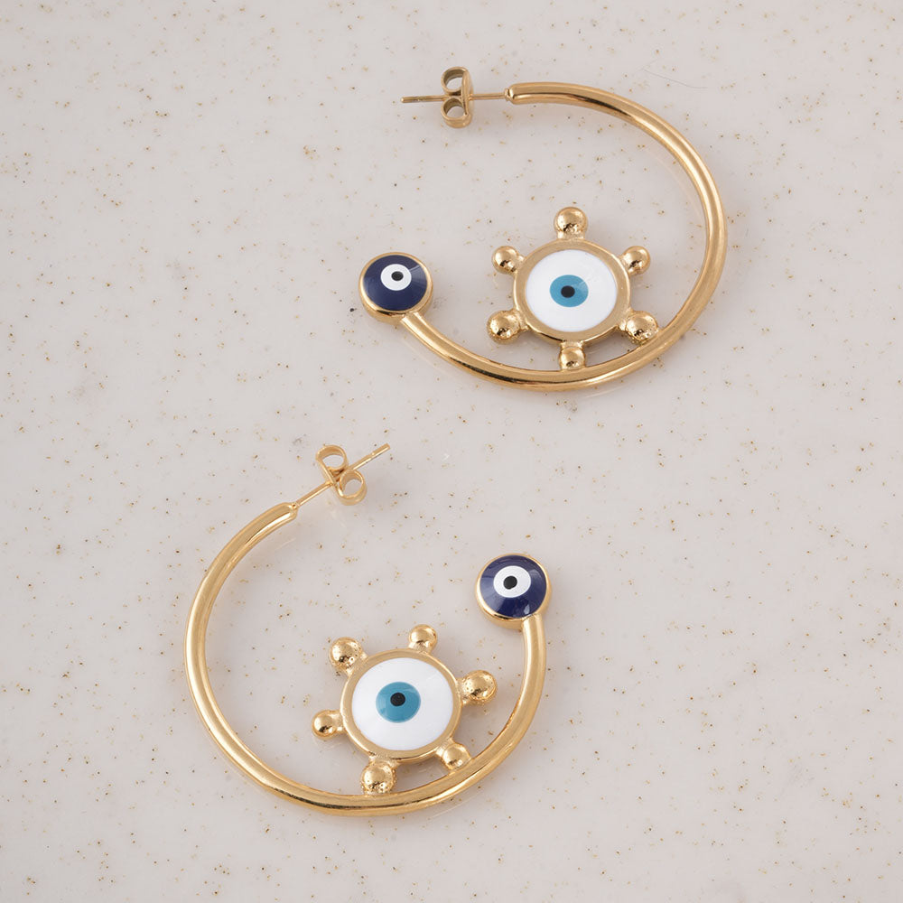 Gold Evil Eye Hoop Earrings