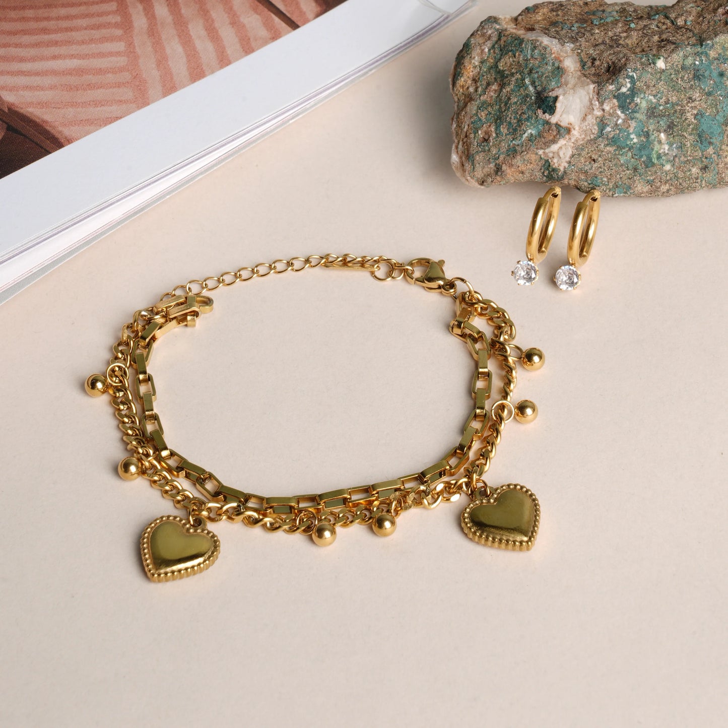 Hearts All Over Bracelet & Athena Solitaire Hoop Earrings Jewellery Set