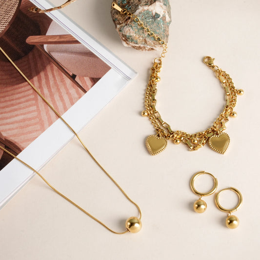Hearts All Over Bracelet & Golden Orb Set Jewellery Set