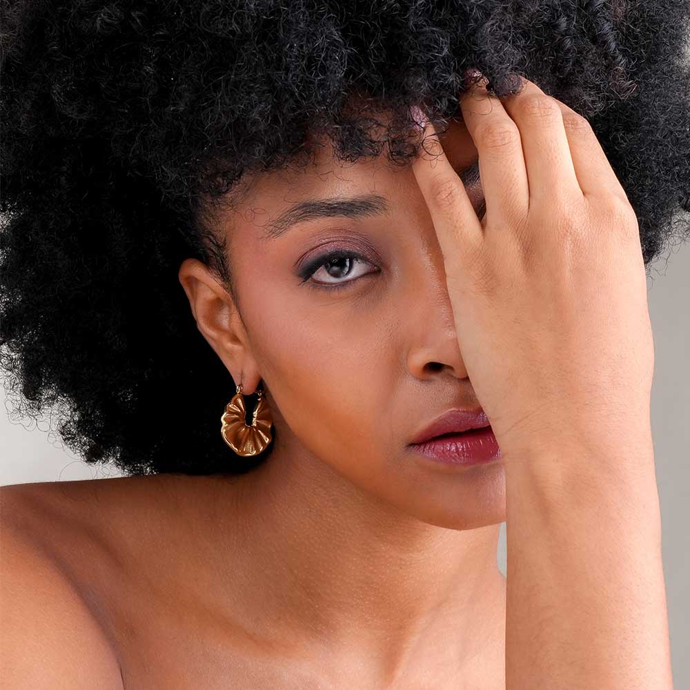 Gold Textured Creole Hoop Earrings