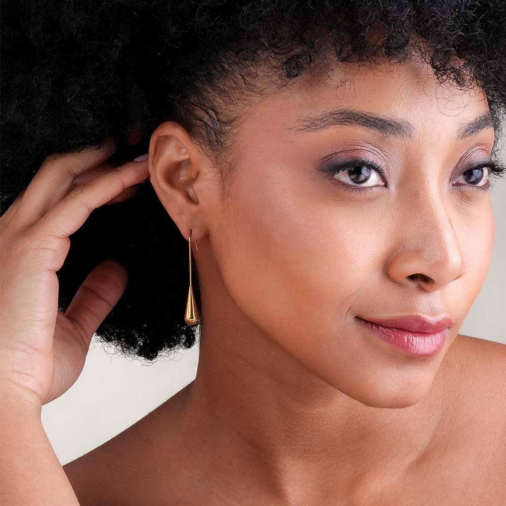 Long Gold Teardrop Drop Earrings