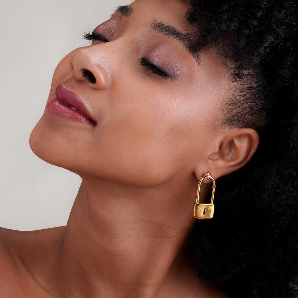 Modern Lock Drop Earrings