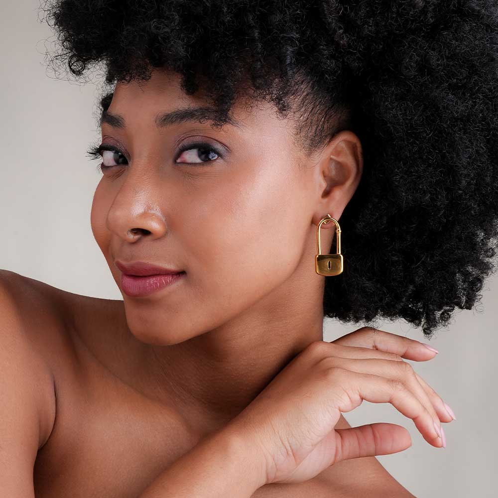 Modern Lock Drop Earrings