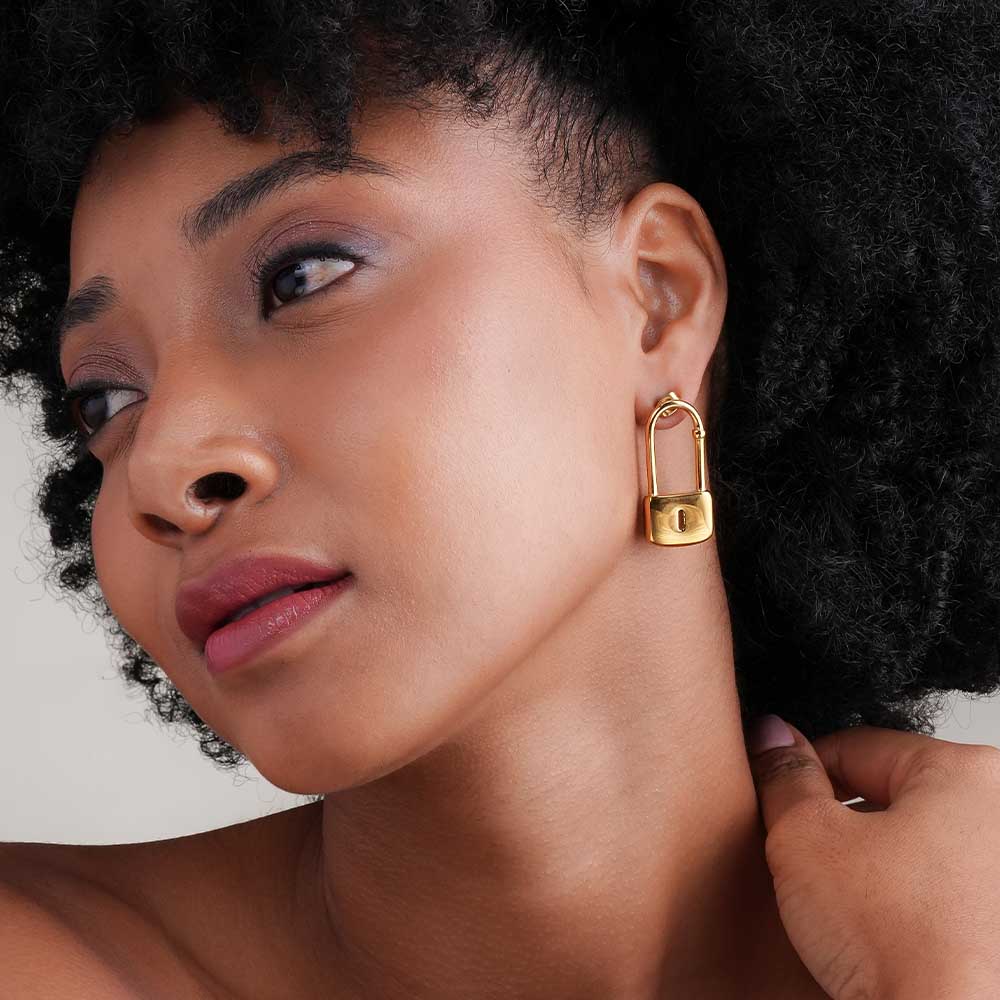 Modern Lock Drop Earrings