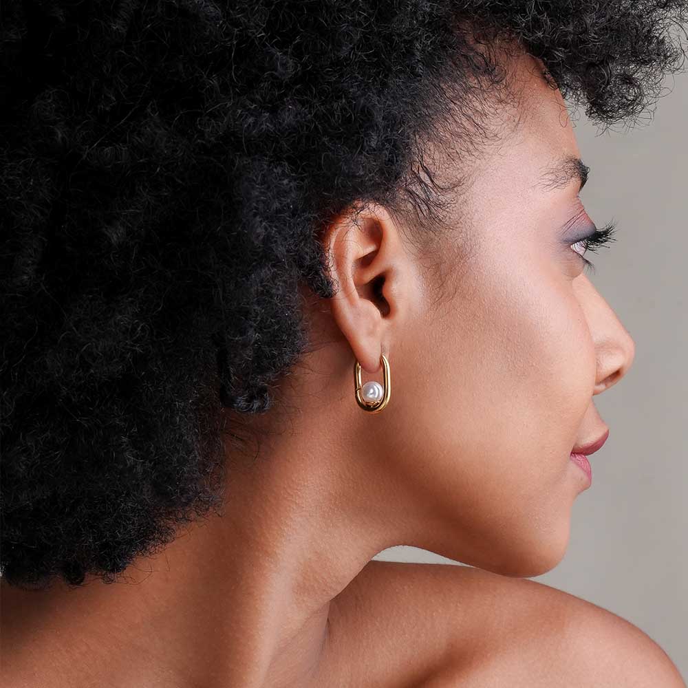 Sleek U Pearl Hoop Earrings