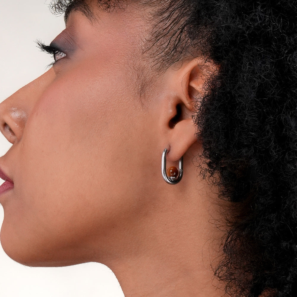 Silver U Brown Acrylic Hoop Earrings