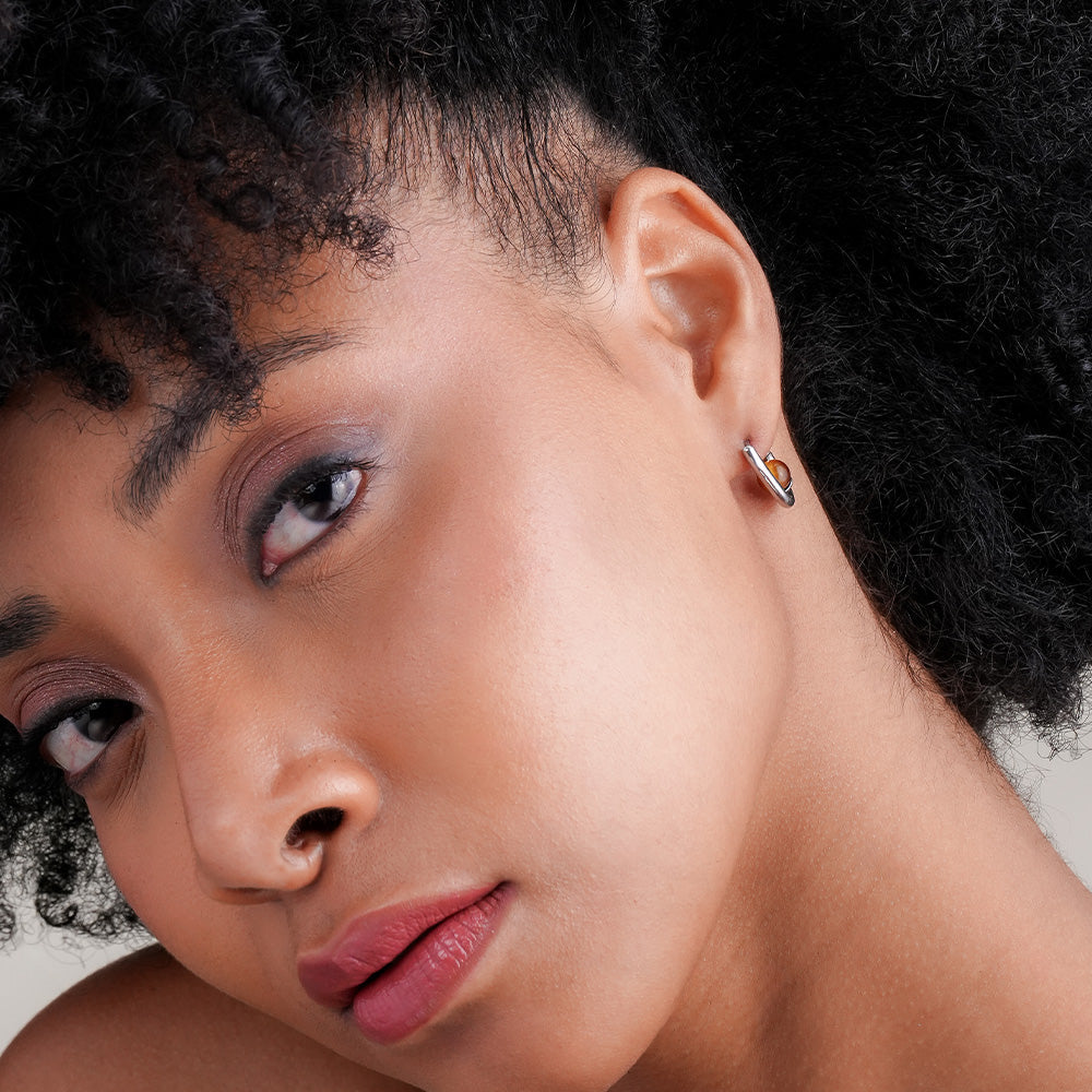 Silver U Brown Acrylic Hoop Earrings