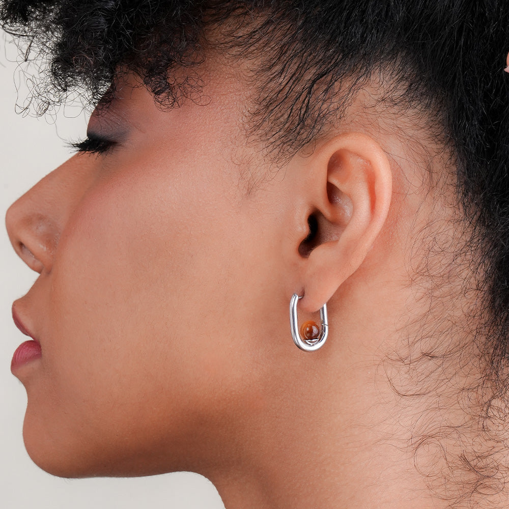 Silver U Brown Acrylic Hoop Earrings