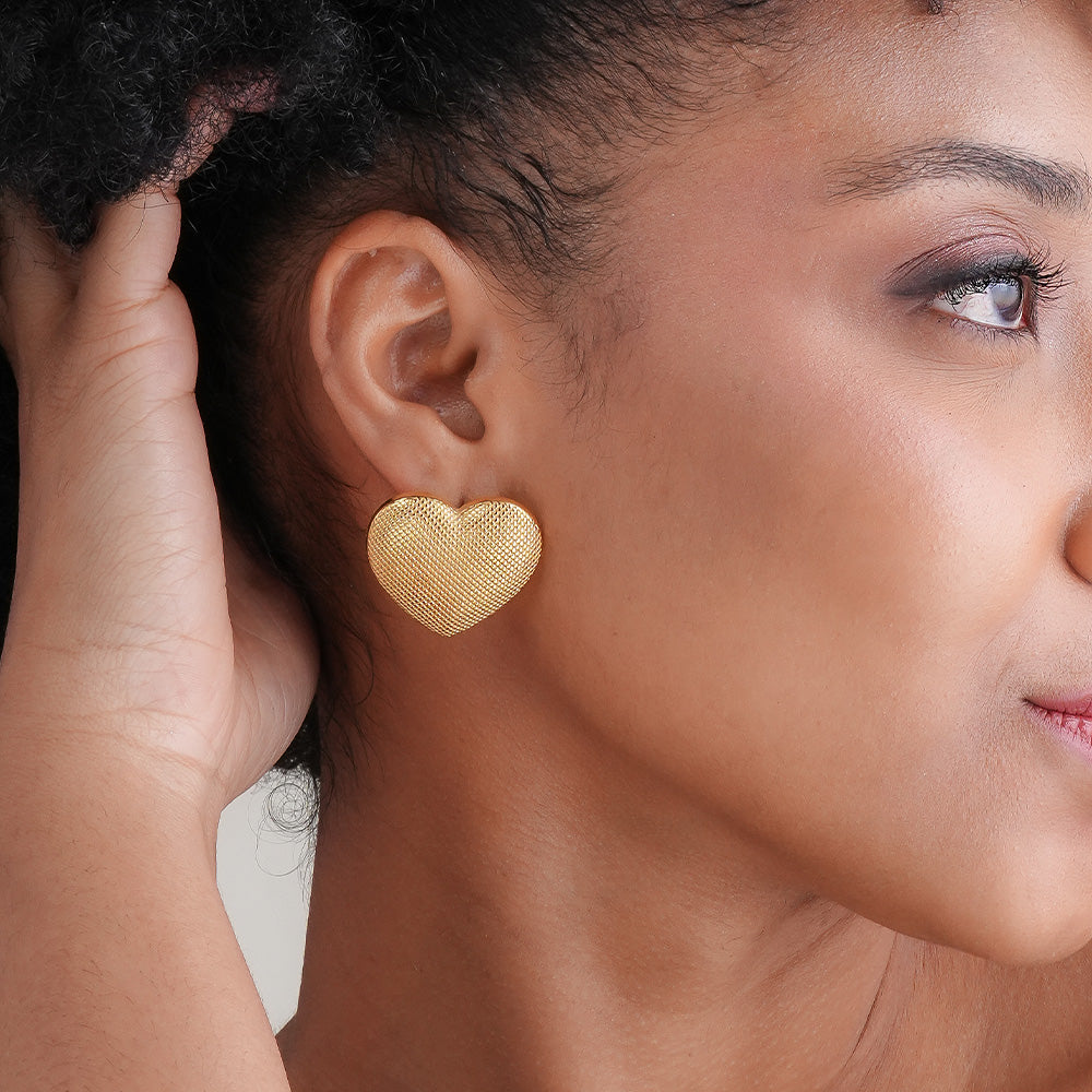 Textured Gold Heart Earrings