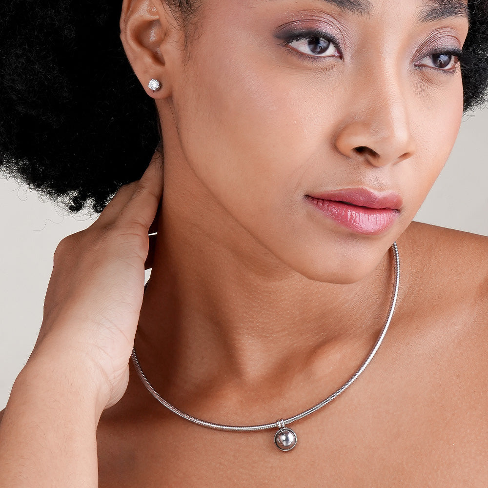 Stylish Silver Ball Choker Necklace