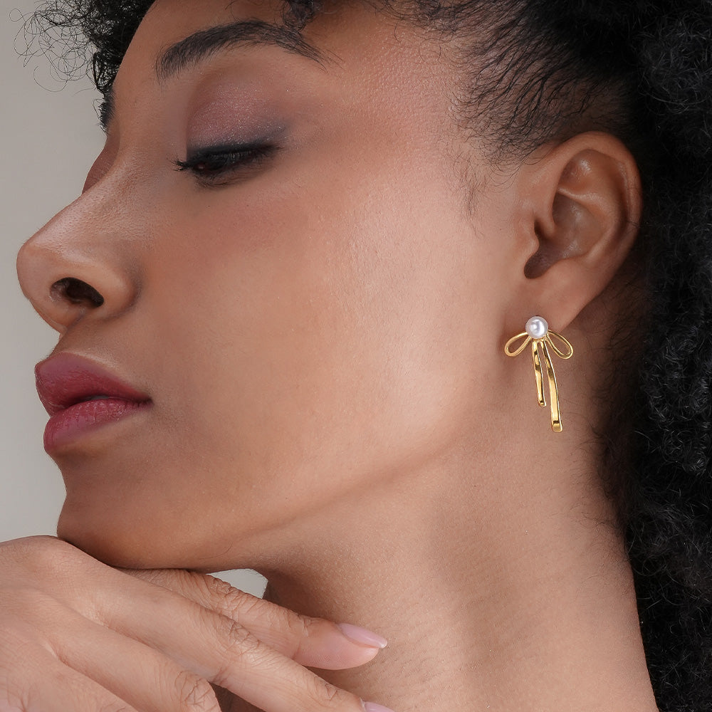 Pearl Ribbon Earrings