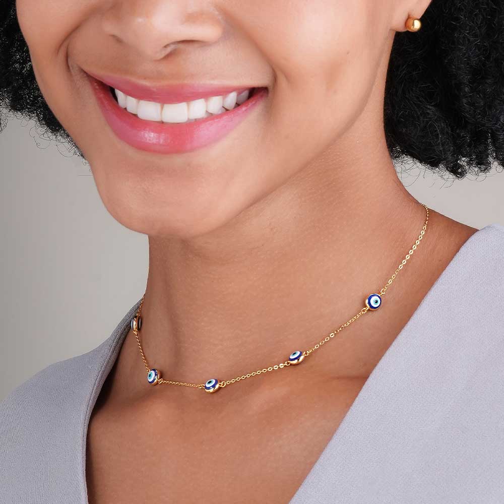Evil Eye 925 Sterling Silver Station Necklace