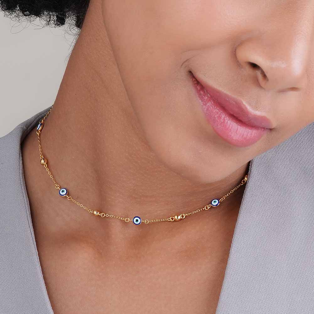 Evil Eye 925 Silver with Metal Balls Station Necklace