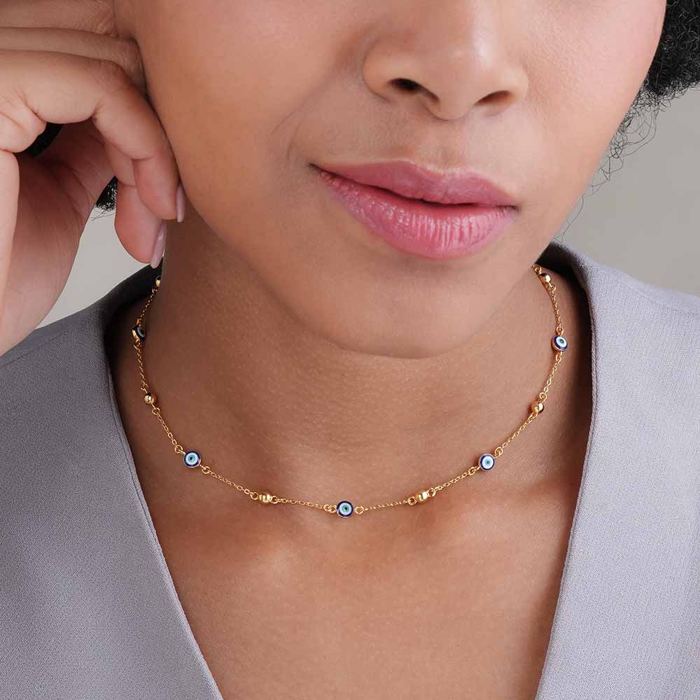 Evil Eye 925 Silver with Metal Balls Station Necklace
