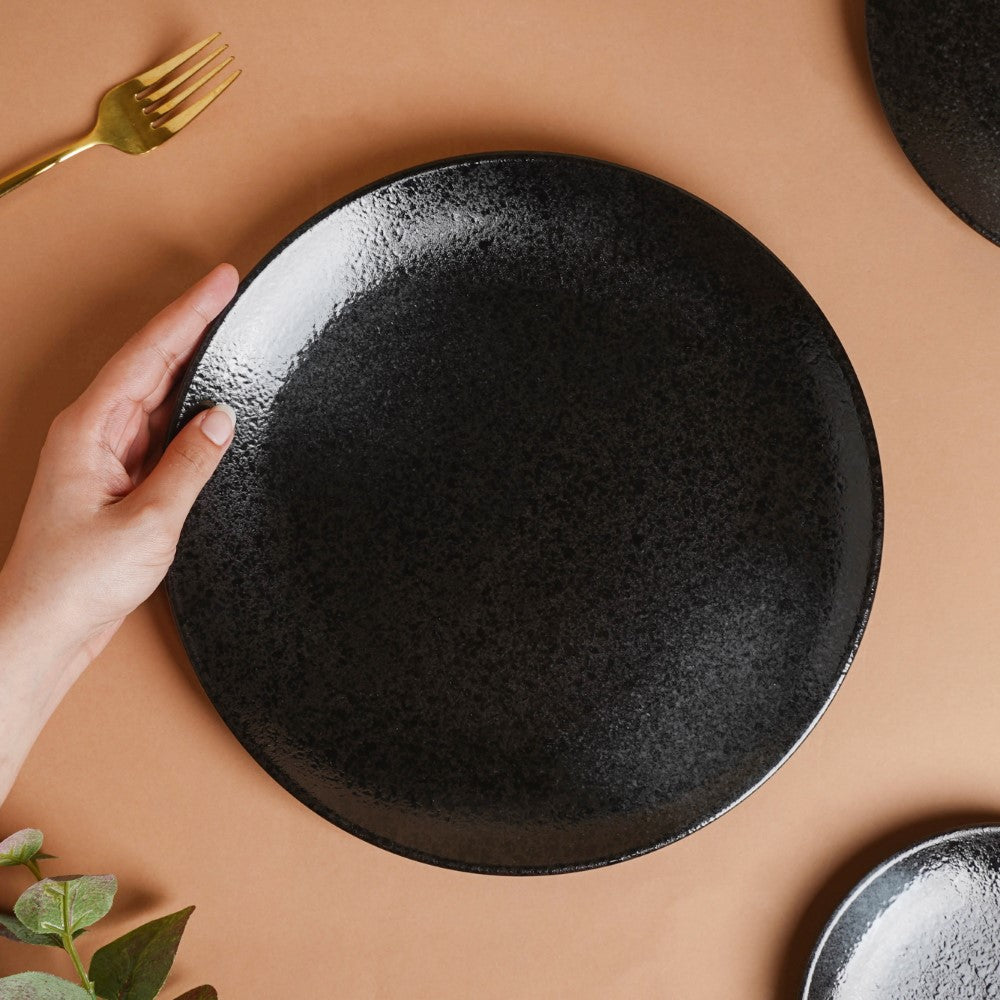 Onyx Finish Stoneware Dinner Plate Black 9.8 Inch