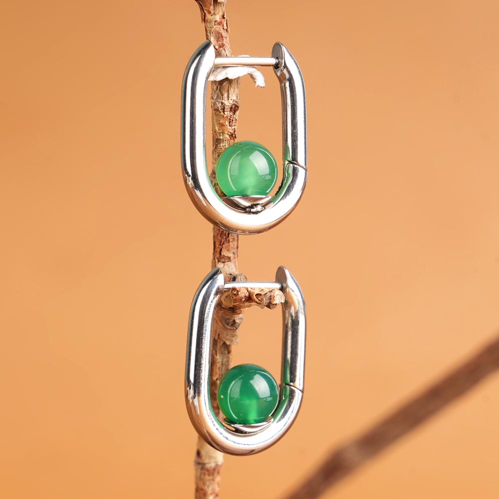 Silver U Green Acrylic Hoop Earrings