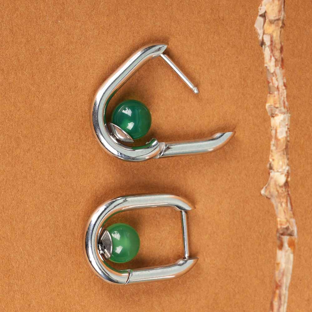 Silver U Green Acrylic Hoop Earrings