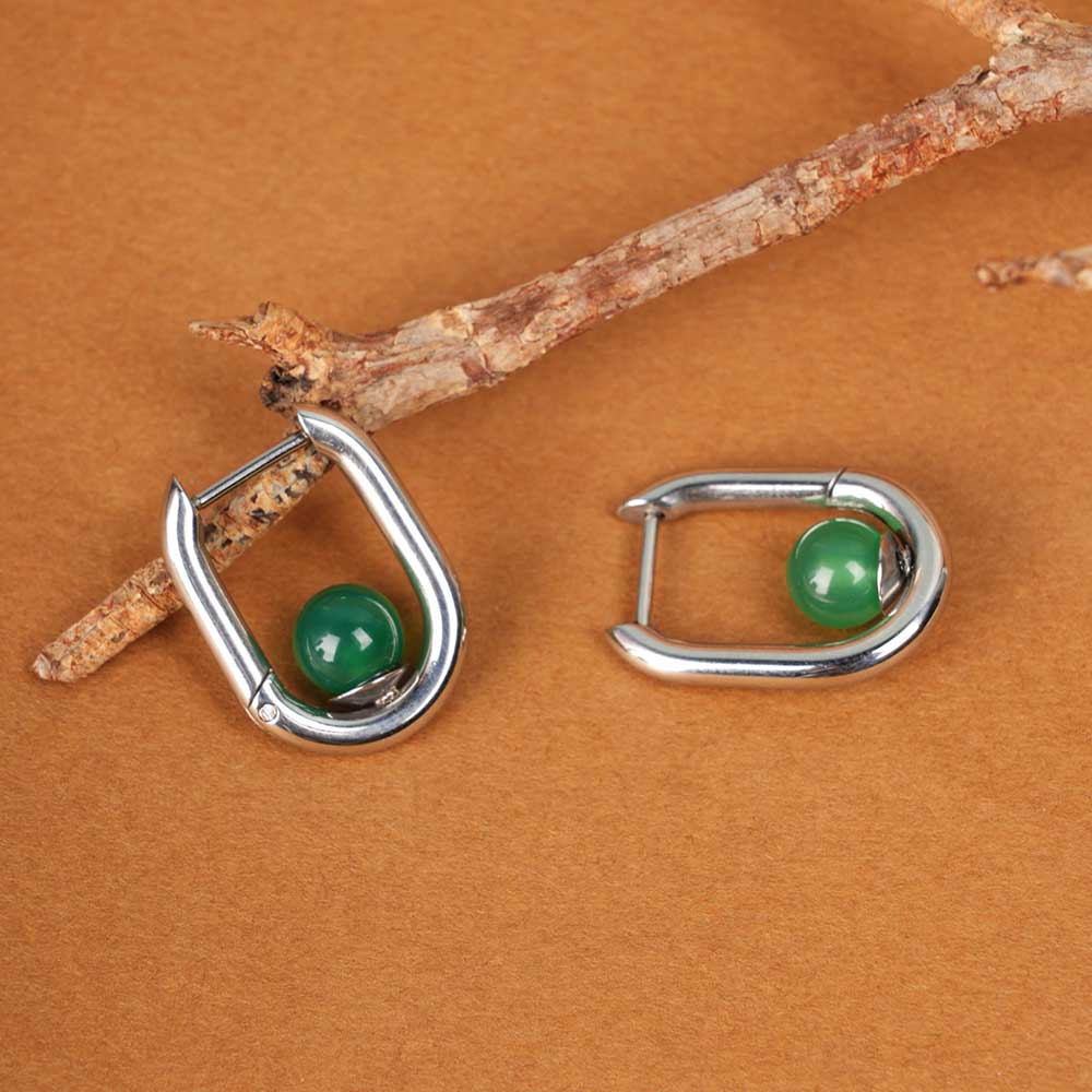 Silver U Green Acrylic Hoop Earrings