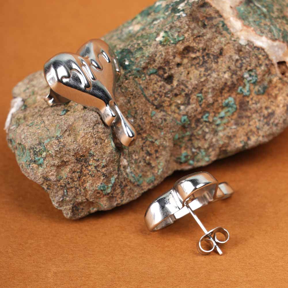 Silver Dripping Heart Stud Earrings