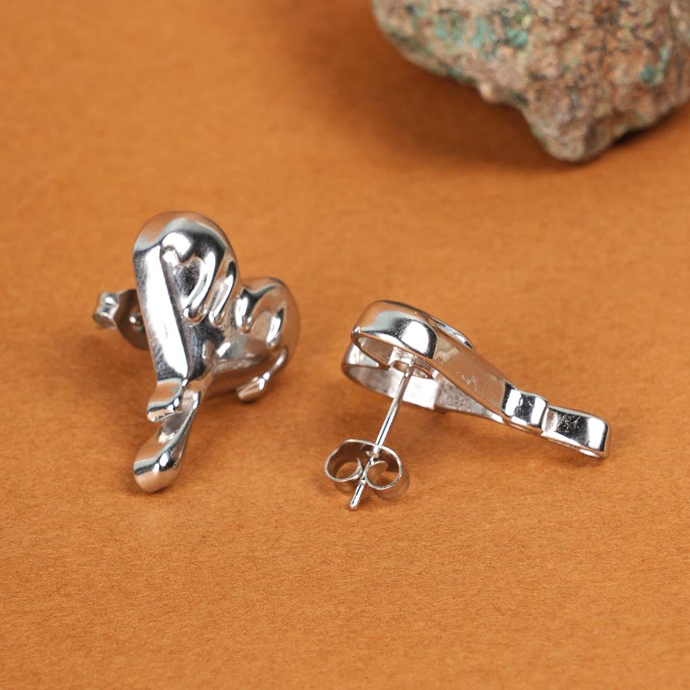 Silver Dripping Heart Stud Earrings