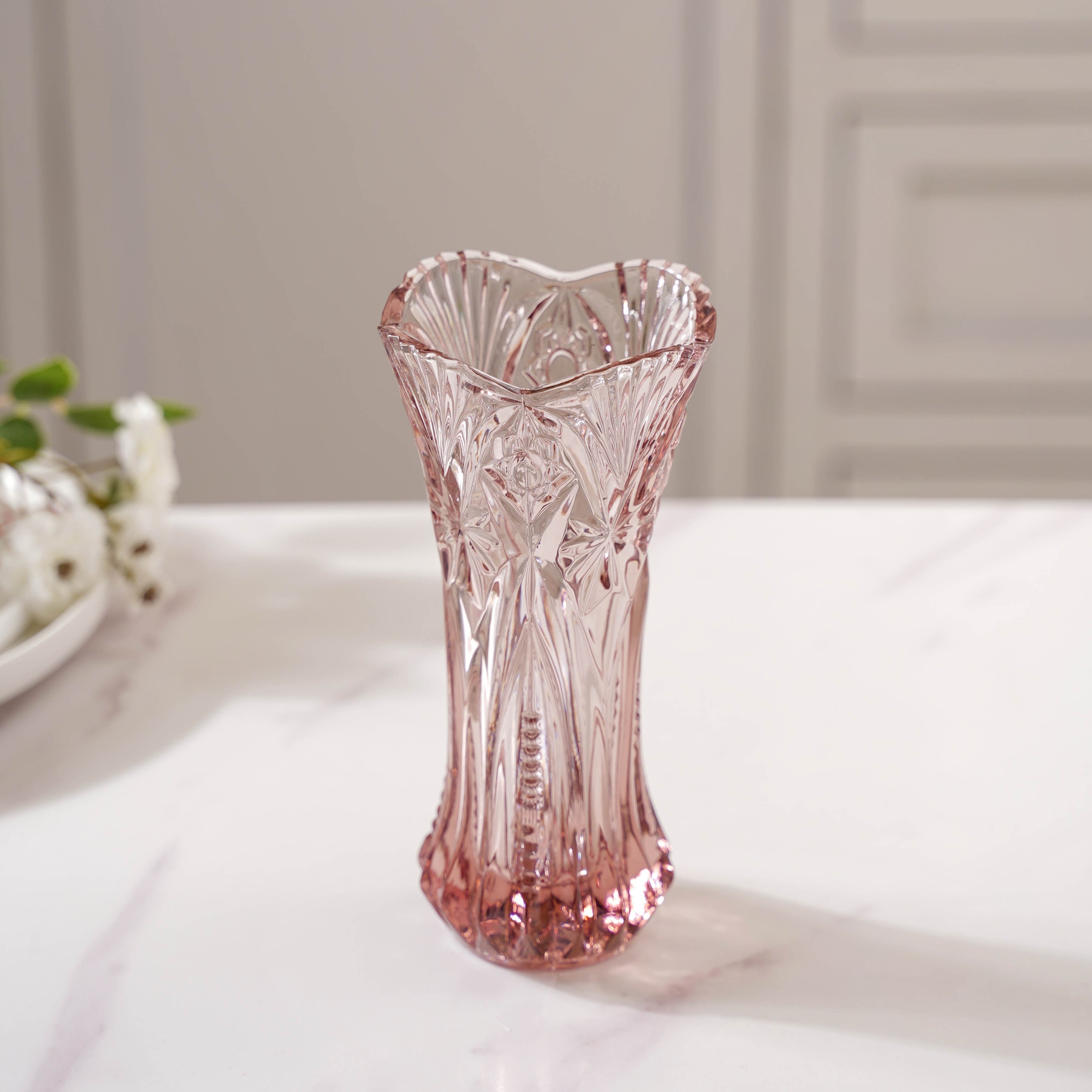 Pink Cut Glass Vase