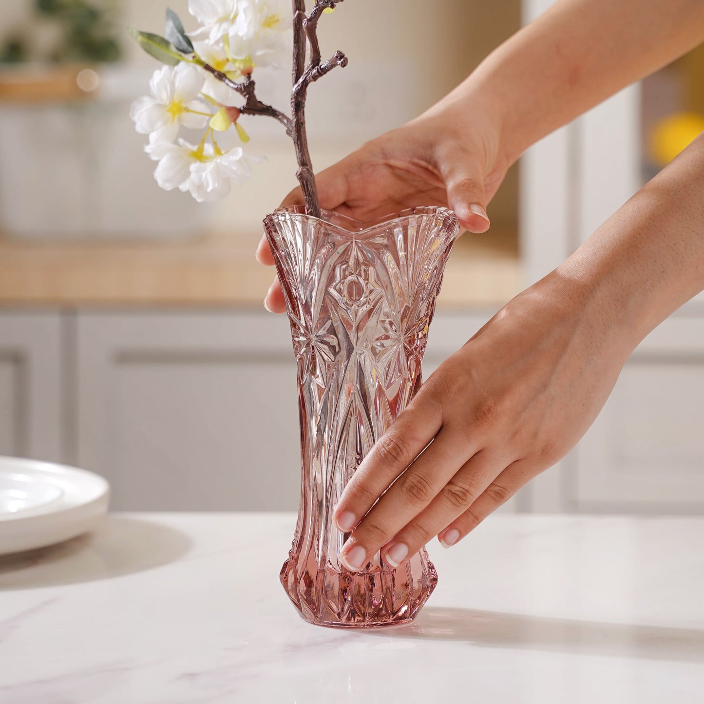 Pink Cut Glass Vase