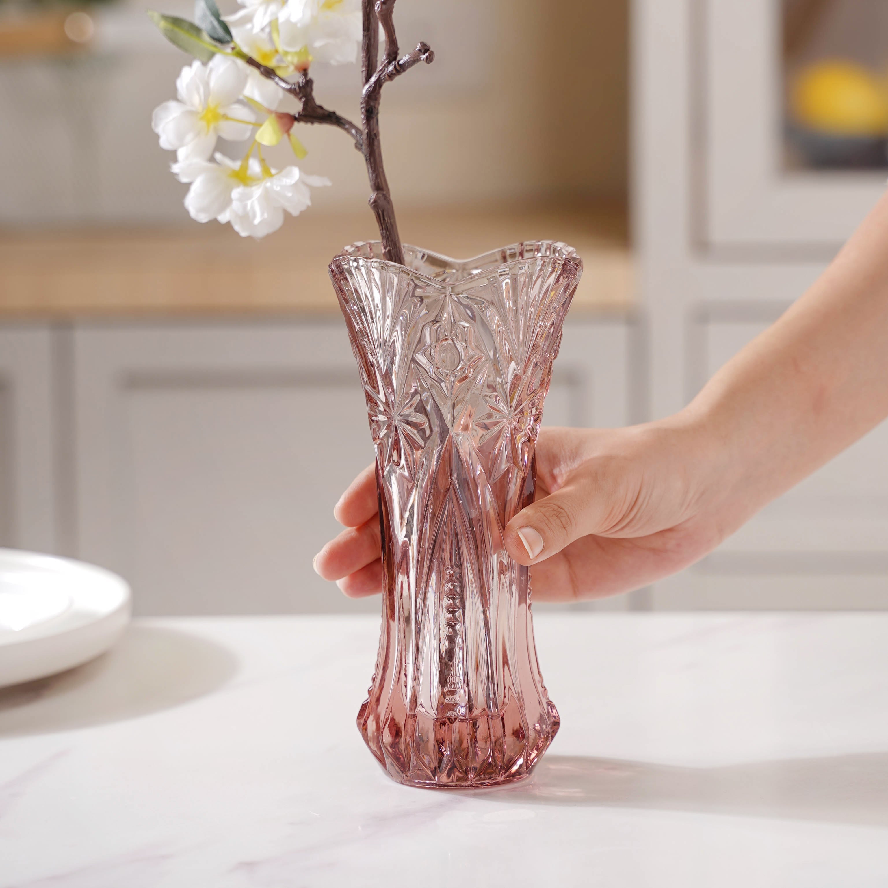 Pink Cut Glass Vase