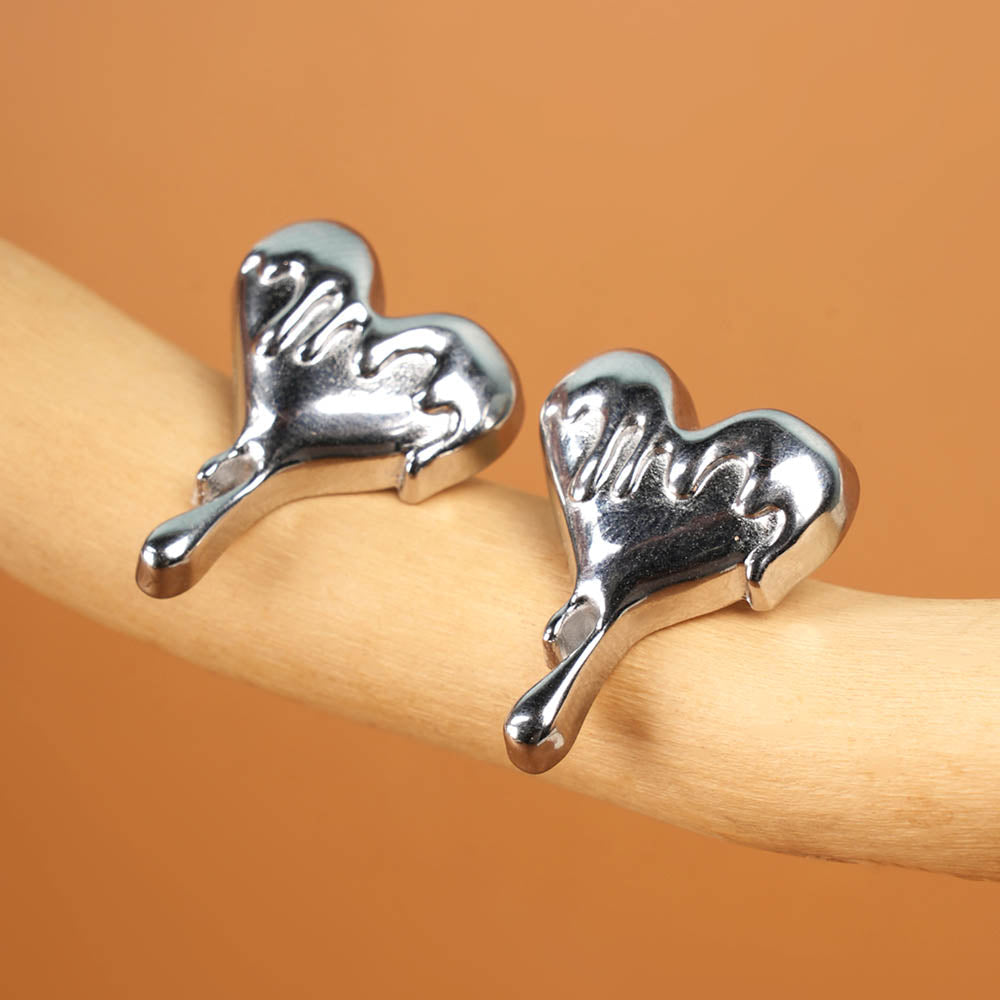 Silver Dripping Heart Stud Earrings