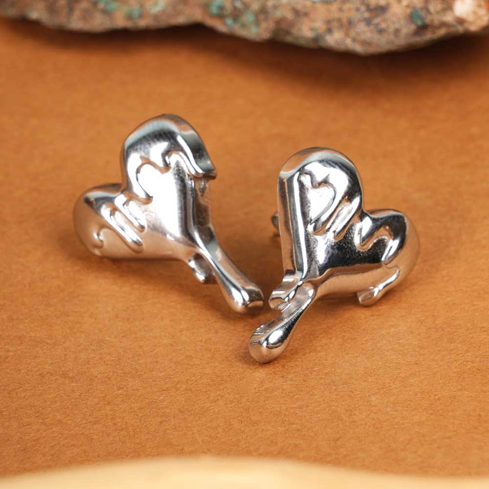 Silver Dripping Heart Stud Earrings