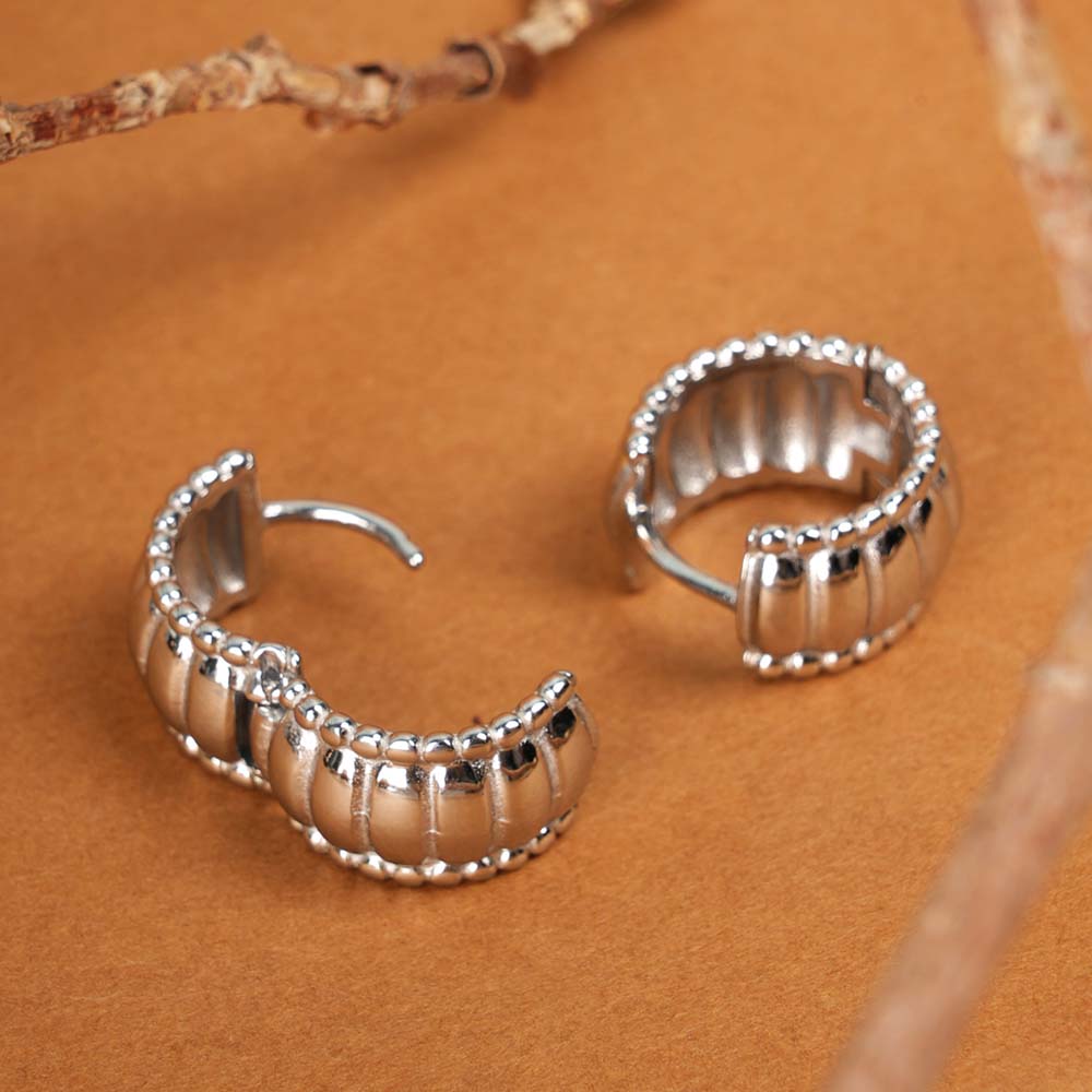 Chunky Hollow Silver  Hoop Earrings