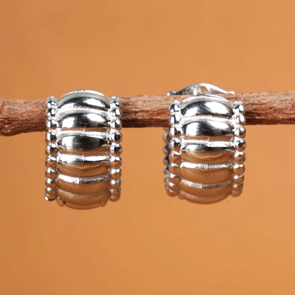 Chunky Hollow Silver  Hoop Earrings