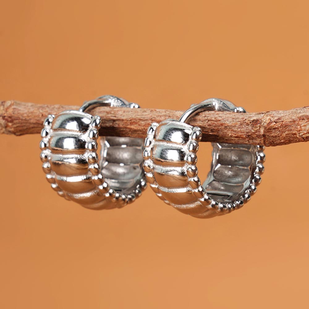 Chunky Hollow Silver  Hoop Earrings