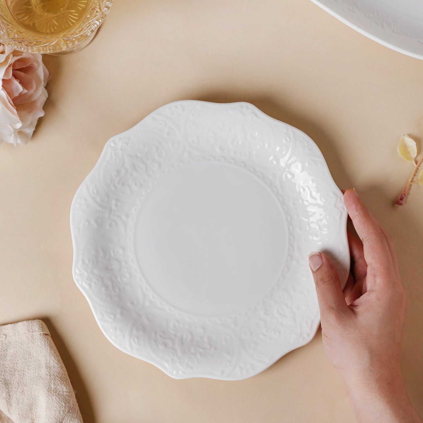 Serena Pearly White Snack Plate 8.5 Inch
