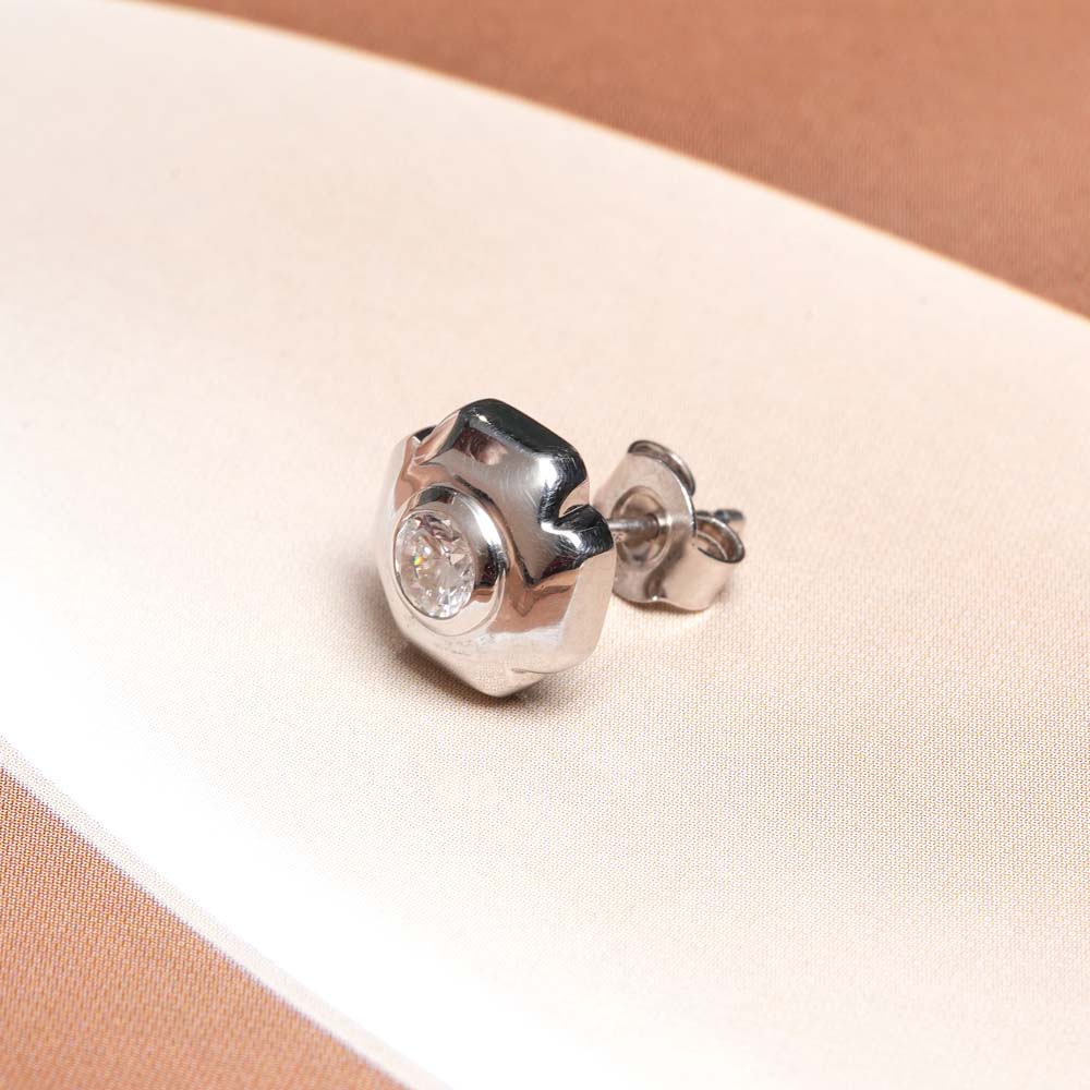 Round Brilliant Diamond 925 Silver Men's Single Stud Earring