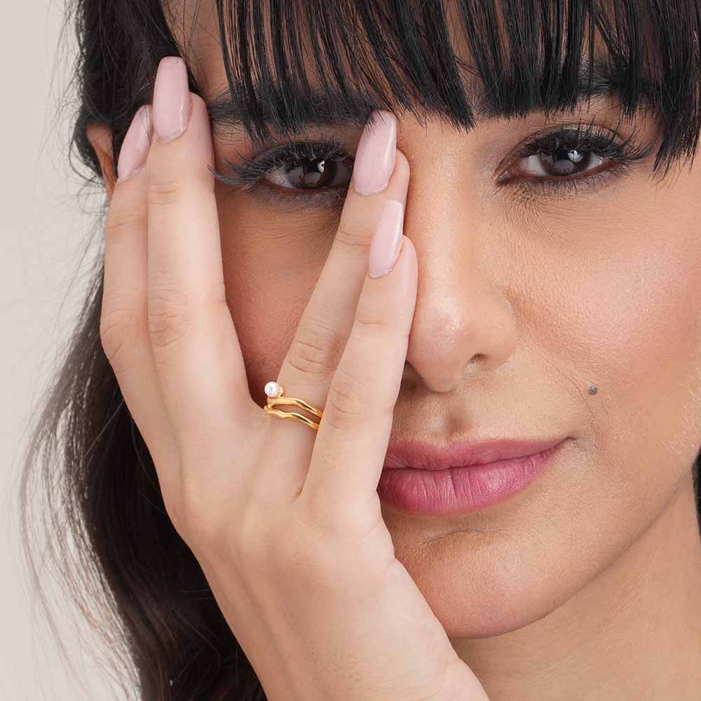Wavy Pearl Gold Ring