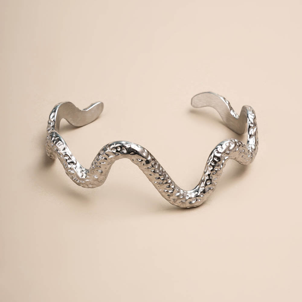 Wavy textured Cuff Silver Bracelet
