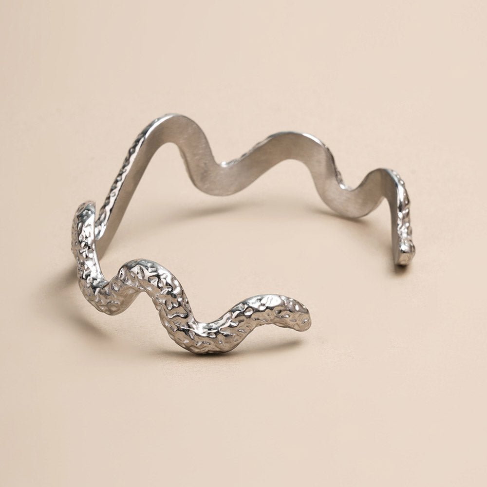 Wavy textured Cuff Silver Bracelet