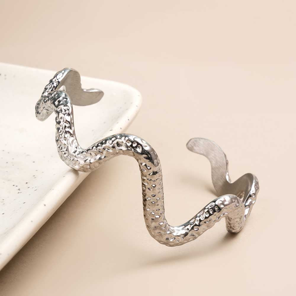 Wavy textured Cuff Silver Bracelet