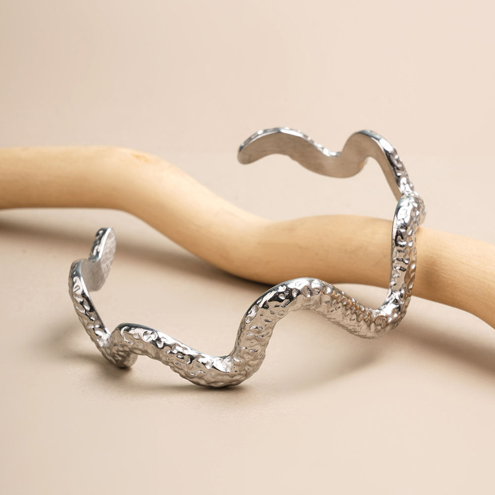 Wavy textured Cuff Silver Bracelet
