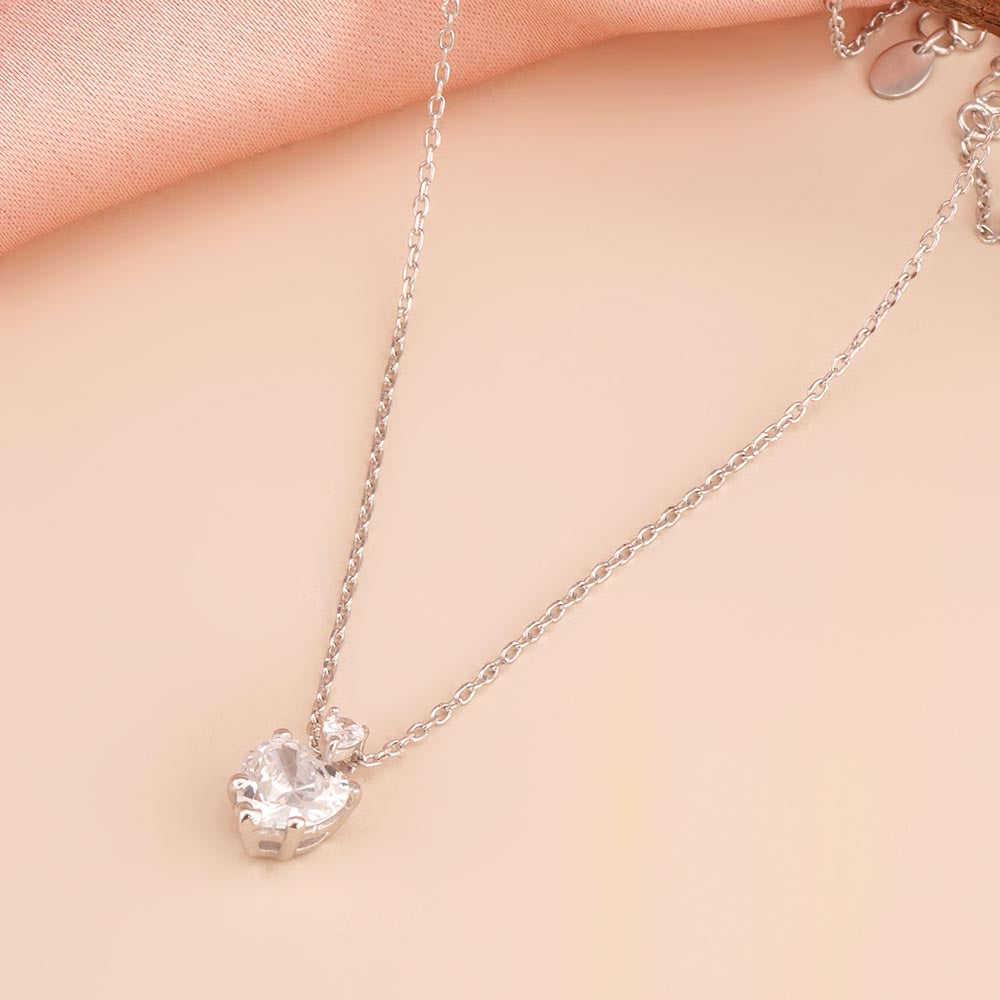 Heart-Cut Solitaire 925 Sterling Silver Necklace