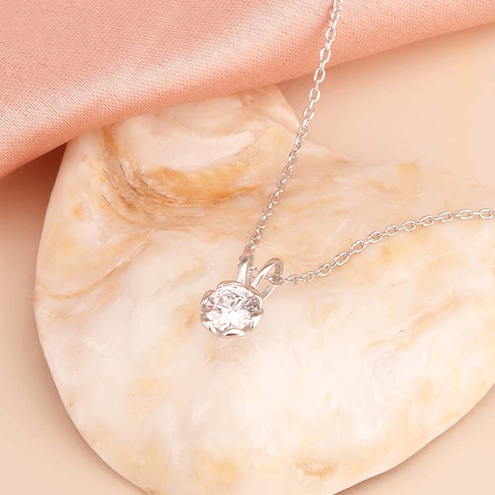 Floral Halo Diamond 925 Sterling Silver Necklace