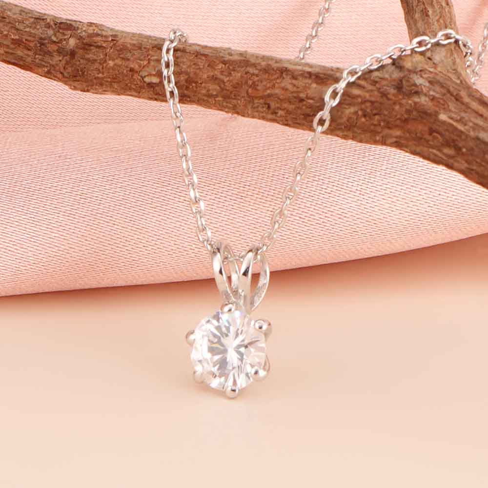 Six-Prong Classic Diamond 925 Sterling Silver Necklace
