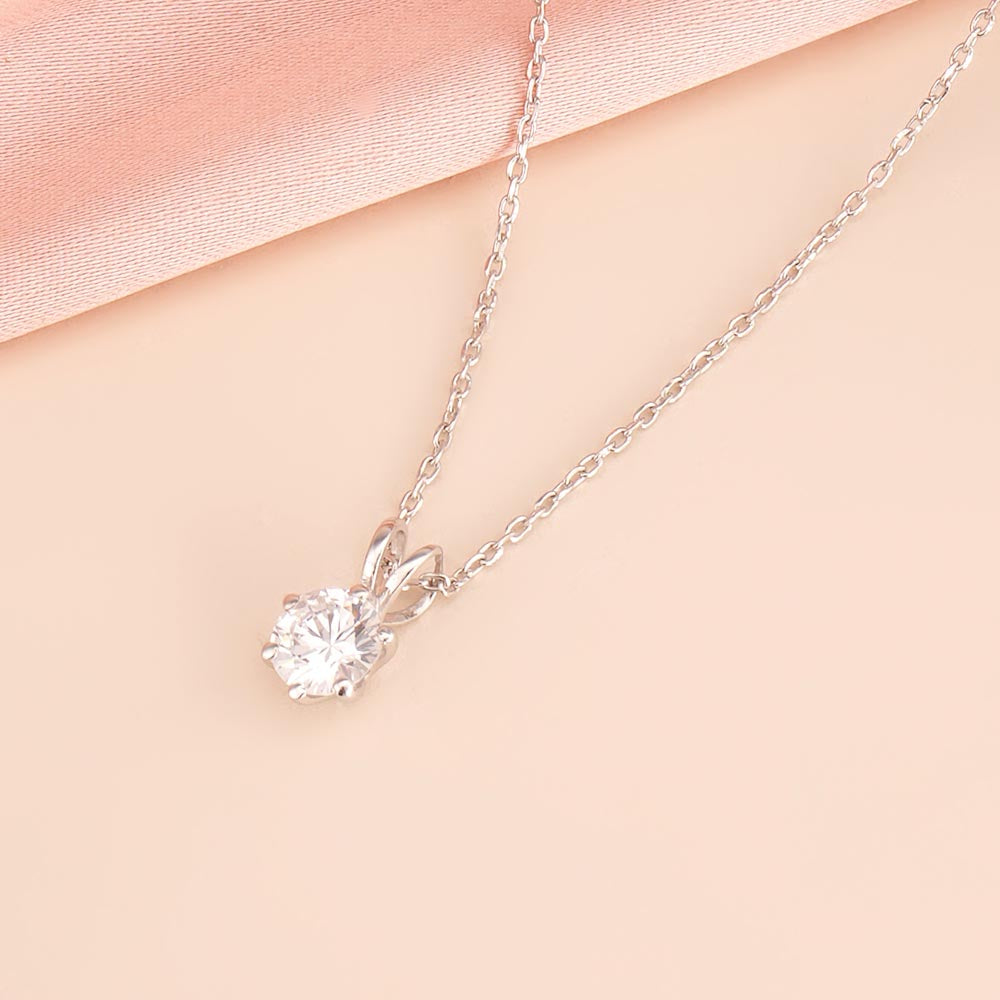 Six-Prong Classic Diamond 925 Sterling Silver Necklace