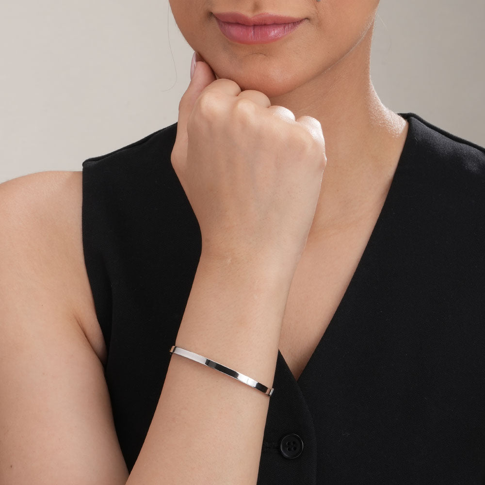 Elliptical Grace Silver Bangle Bracelet